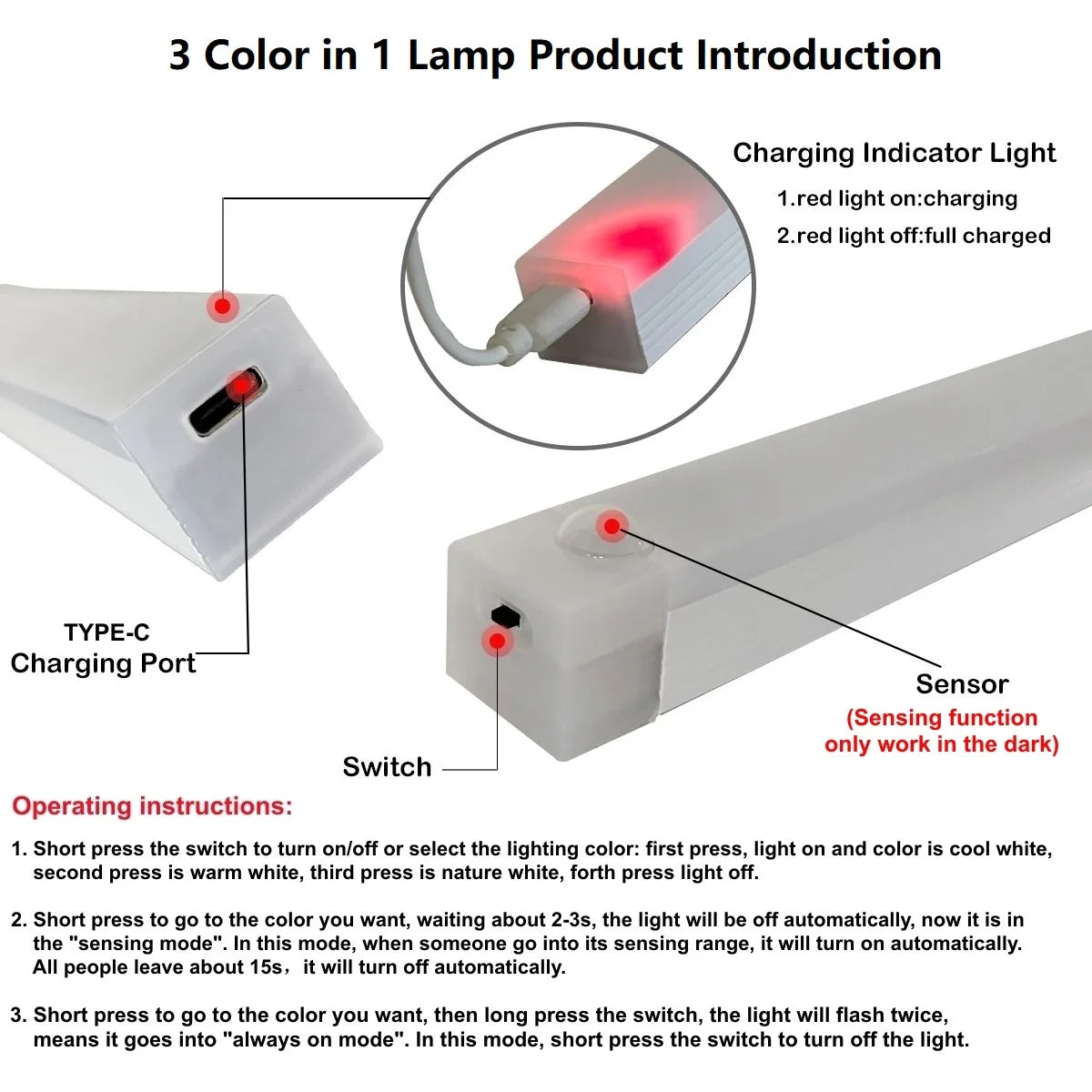 Luminária LED com Sensor de Movimento USB Recarregável – Iluminação Inteligente Sem Fio