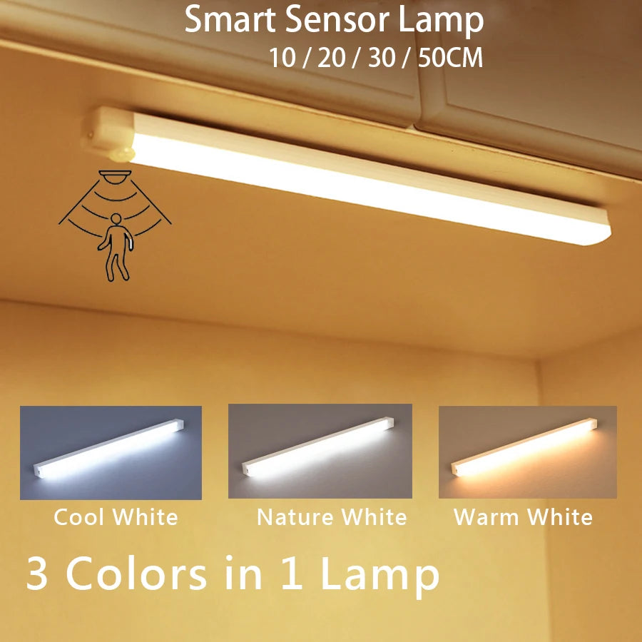 Luminária LED com Sensor de Movimento USB Recarregável – Iluminação Inteligente Sem Fio