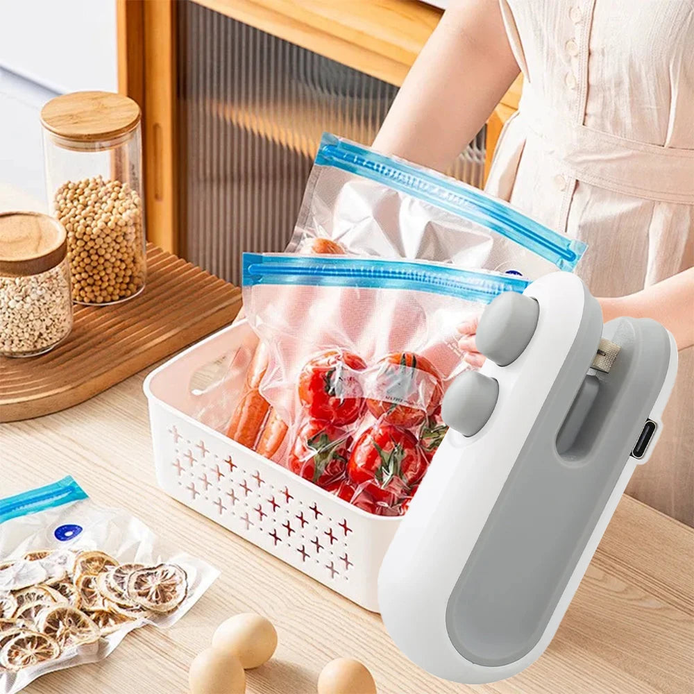 Mini Seladora de Sacos Portátil 2 em 1 – Fecha Embalagens e Mantém os Alimentos Frescos